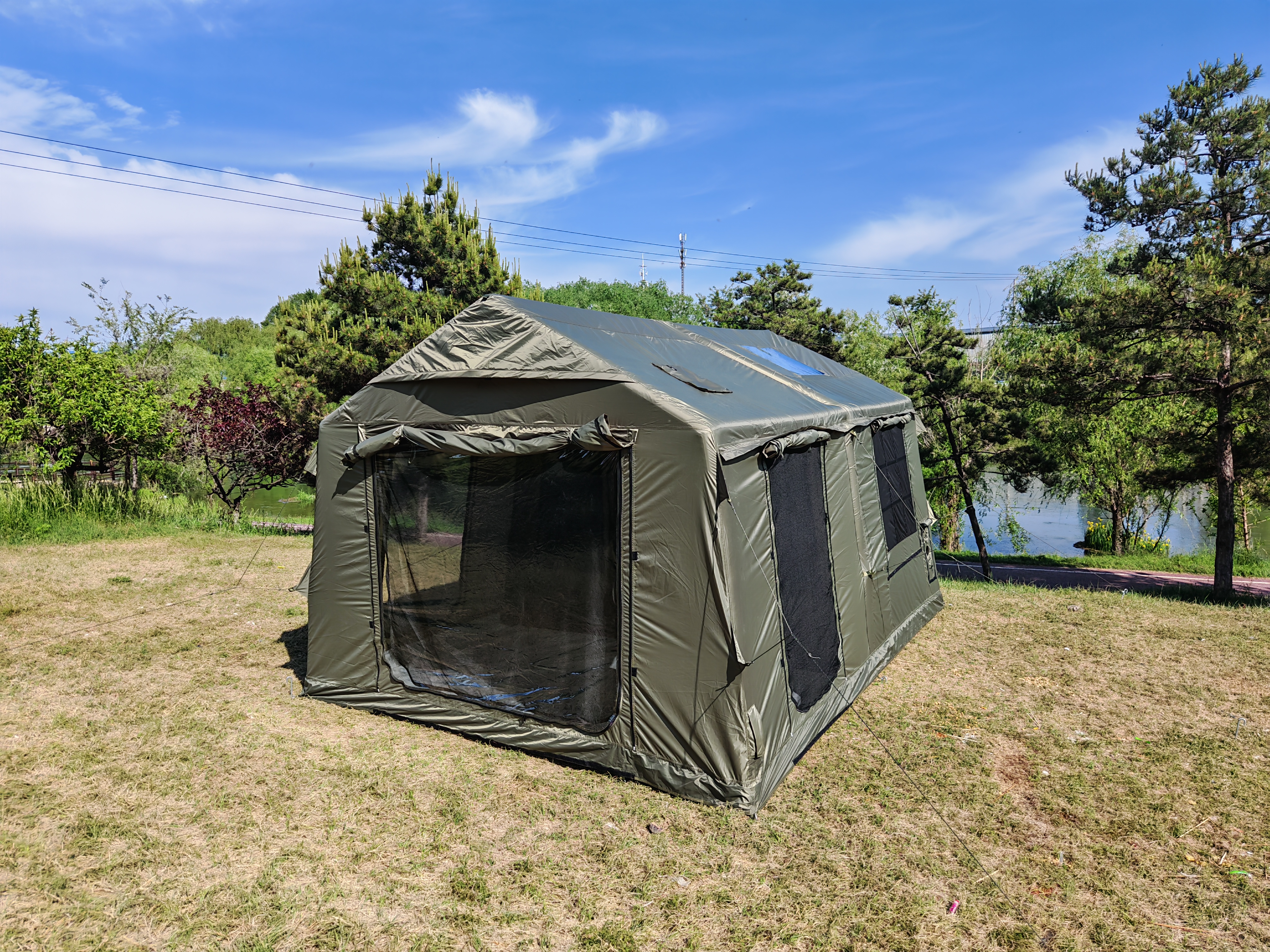 12㎡ Army‑Green Inflatable Camping Tent